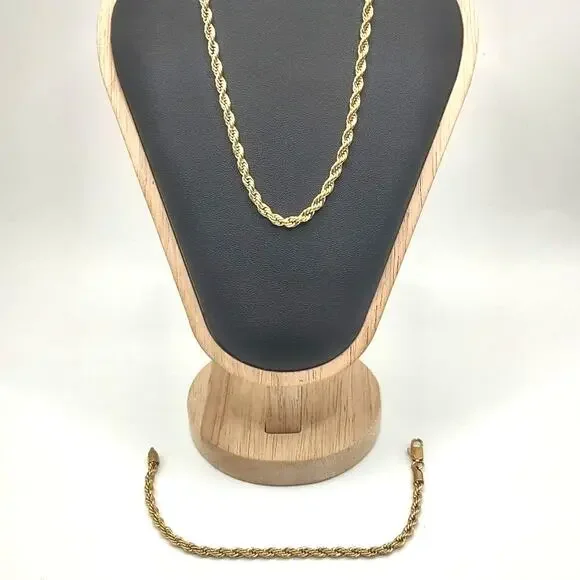 18k Gold Plated Diamond Cut Necklace Bracelet Set 4mm Anniversary Birthday Gift